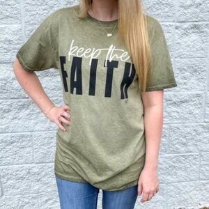 NWT - Olive Colortone Tee - Screenprinted Keep The Faith